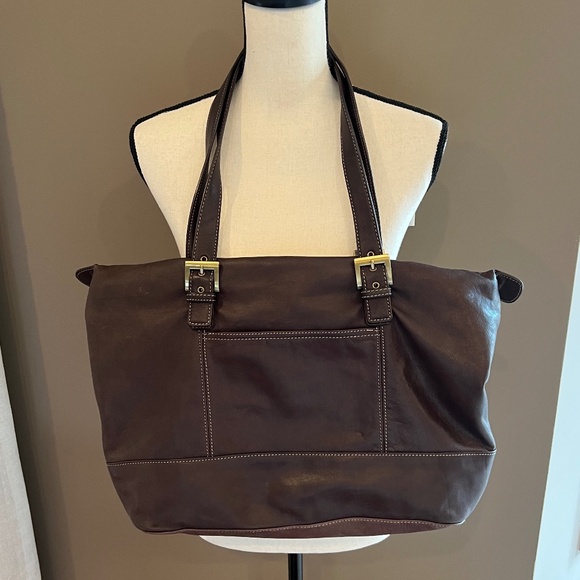 Tignanello Leather Brown Satchel Bag Double Handle Bag - Picture 1 of 15